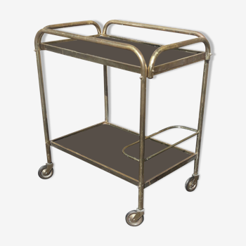 Rolling trolley in gilded brass with 2 trays