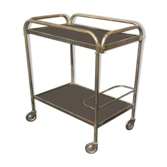 Rolling trolley in gilded brass with 2 trays