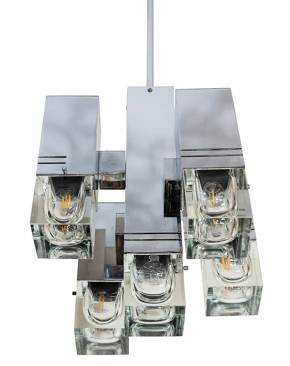 Mid-century modern Italian chrome and glass pendant light by Gaetano Sciolari, 1970