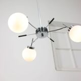 Mid-Century Italian Chrome and Opaline Chandelier