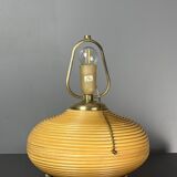 Pencil Reed Rattan Bamboo and Brass Mushroom Table Lamp, Italy, 1970s