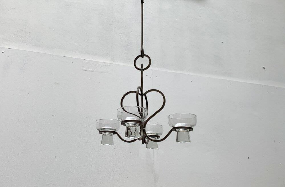 Bougeoir danois en métal et verre du milieu du siècle, années 1960