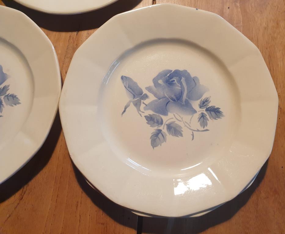 Set 4 flat plates Digoin blue flower