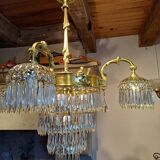 Lustre à pampilles ancien cristal est bronze époque XIXeme