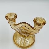 Pair of Empoli amber glass chandeliers in Art Deco style