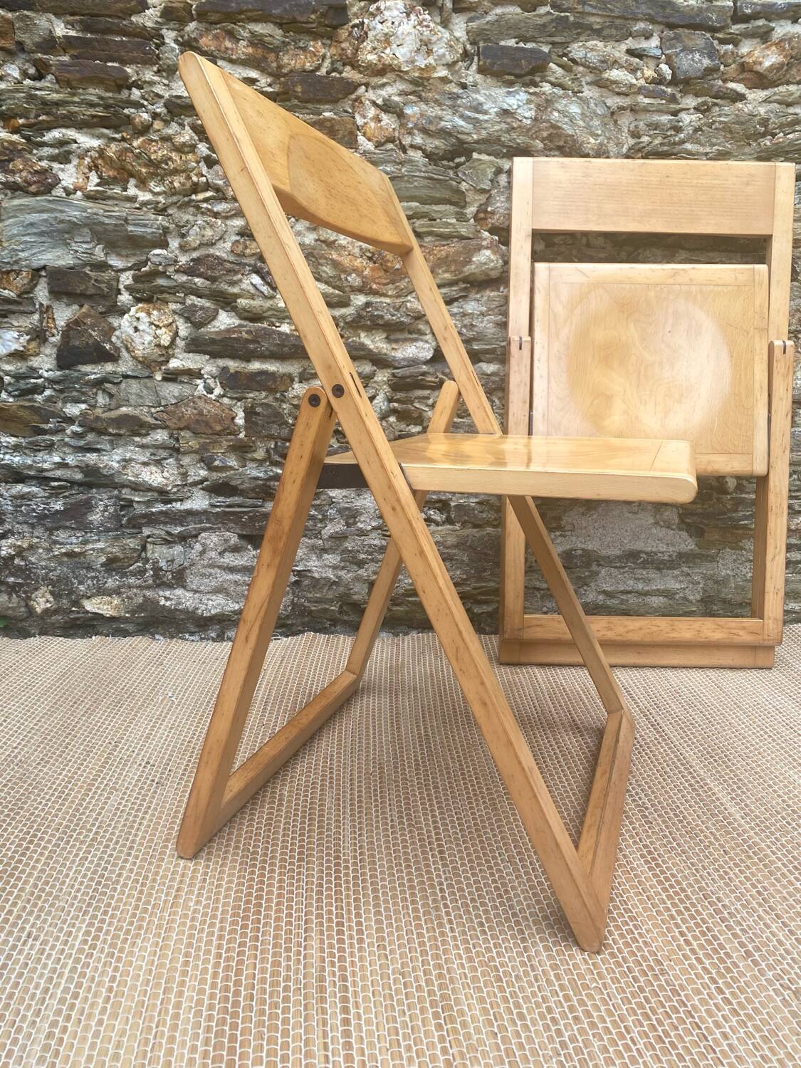 Extra flat vintage beech folding chairs