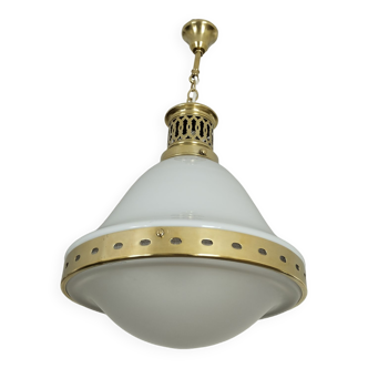 Art Deco pendant lamp from the 1920s in white opaline and frosted glass – Stamped B.A.G.