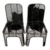 Pair of industrial design chairs in woven iron circa 1980
