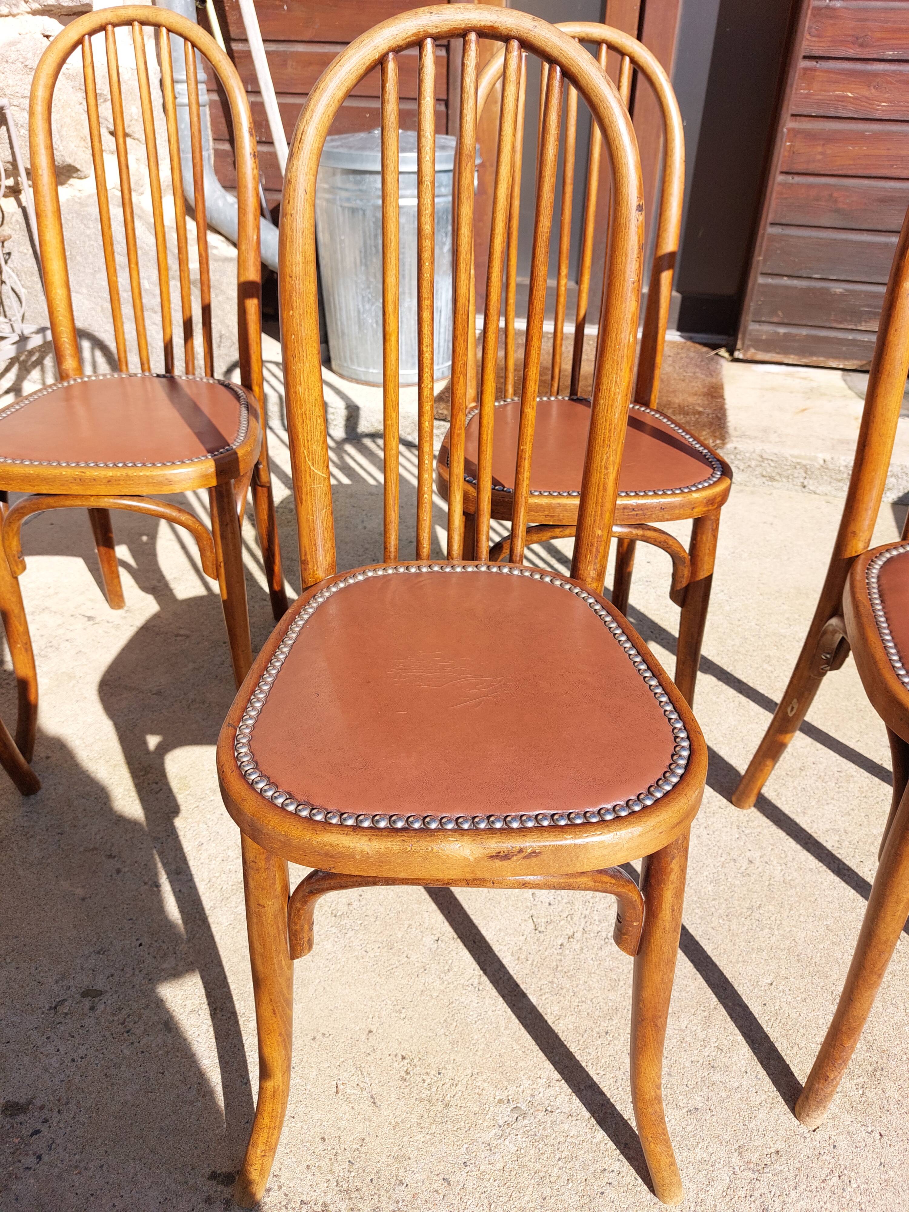 6 chaises Baumann en bois et simili cuir