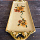 Plat à cake ancien argilart céramique jaune décor fleurs vintage