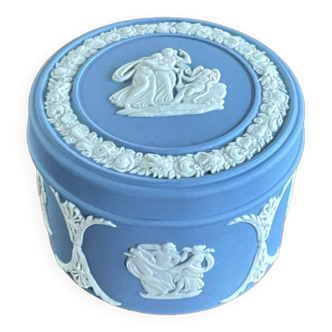 Boîte bleue ronde à couvercle Wedgwood Jasperware