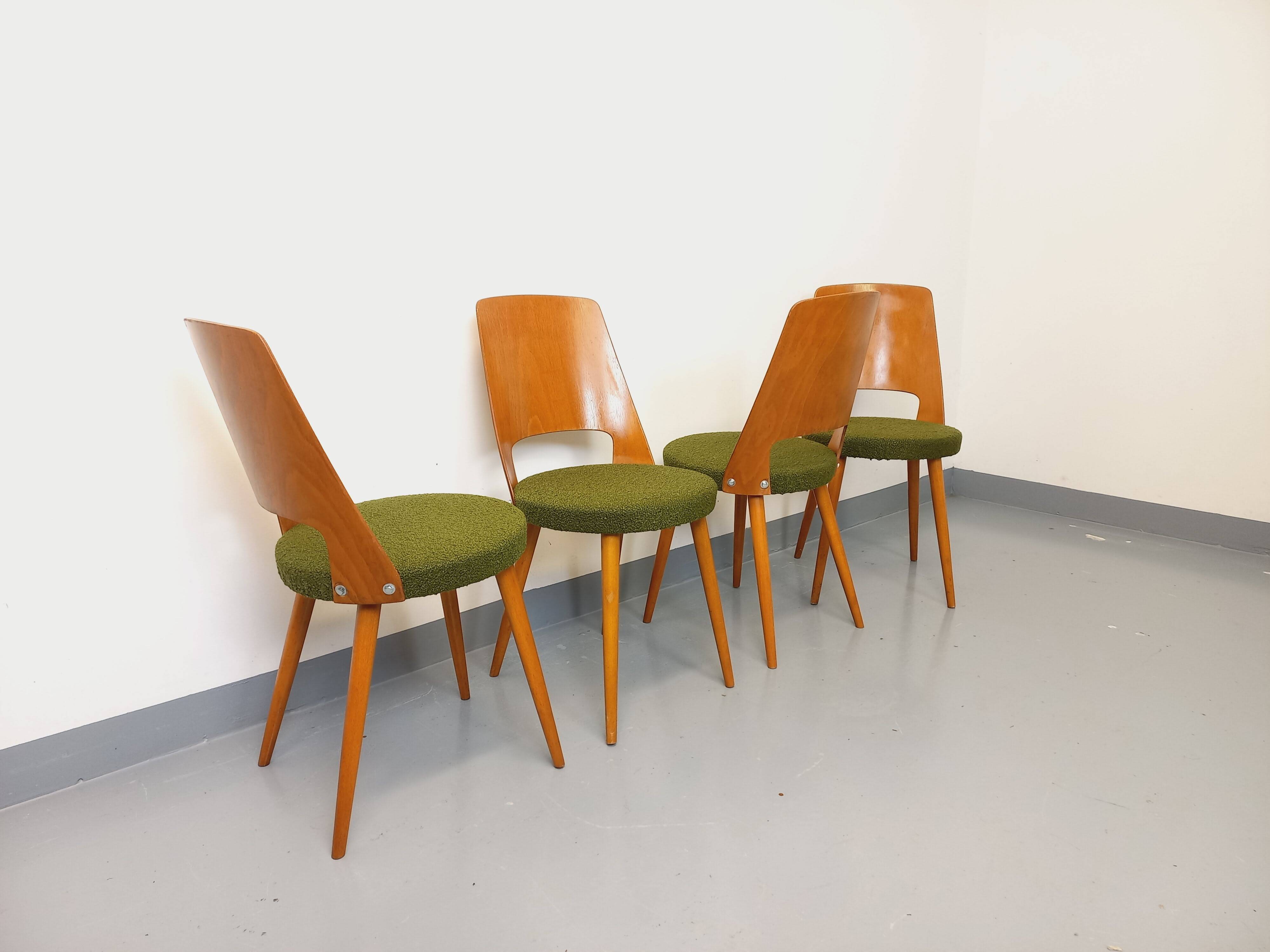 Set of 4 vintage Baumann Mondor chairs in terry cloth wood
