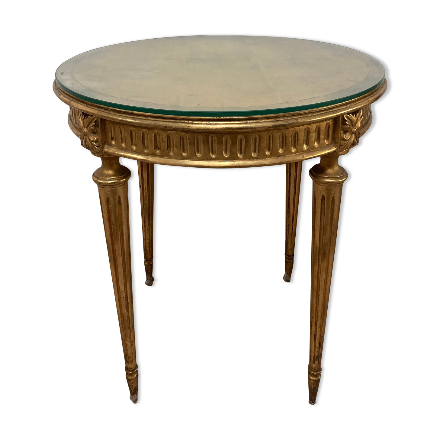 Round table gilded wood louis xvi style under glass