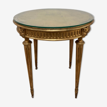 Table ronde bois doré style louis xvi sous verre