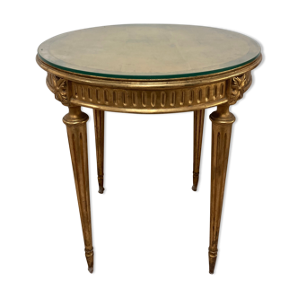 Round table gilded wood louis xvi style under glass