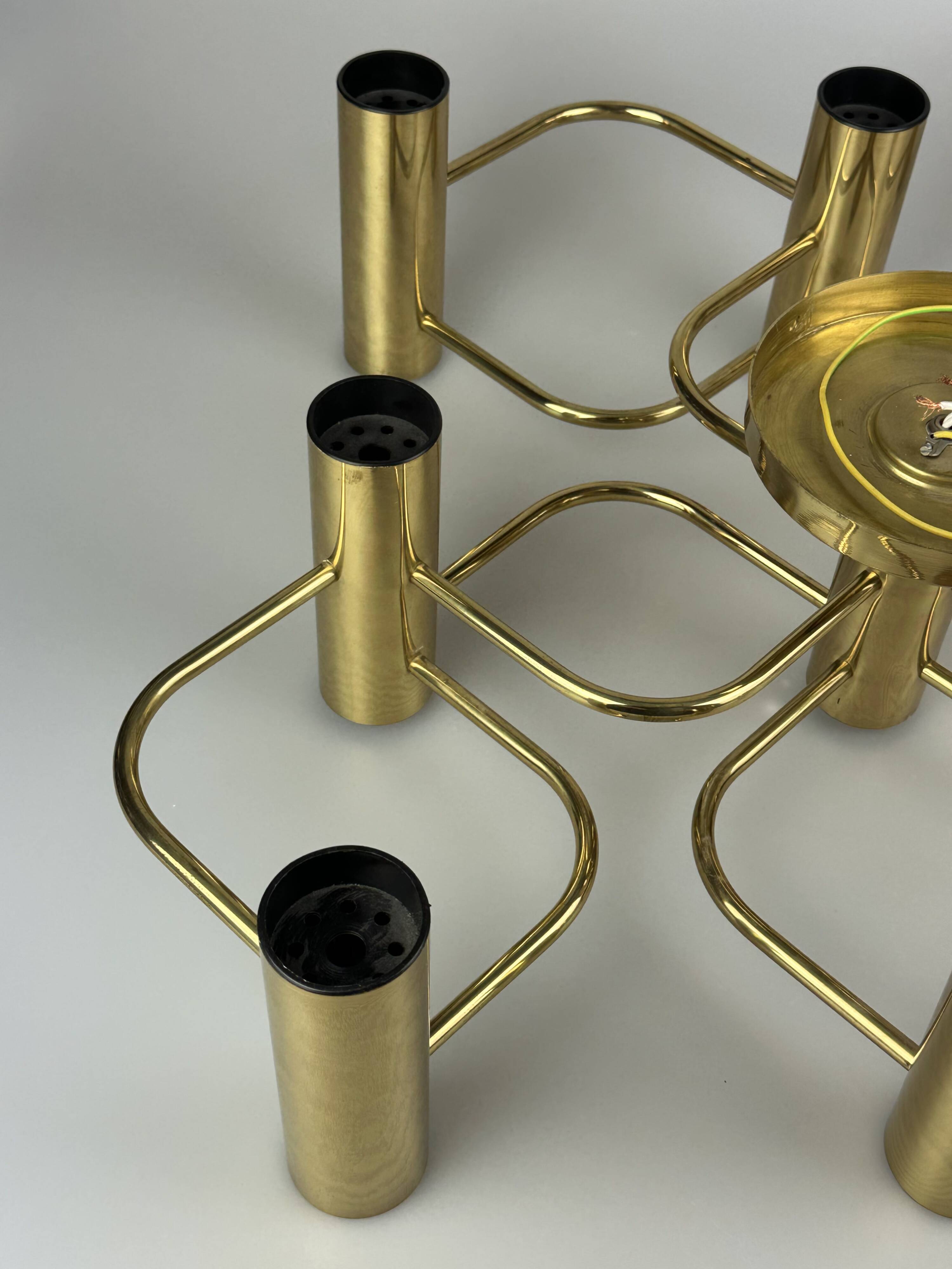 60s 70s 9-bulb ceiling lamp from Leola Leuchten Germany in brass