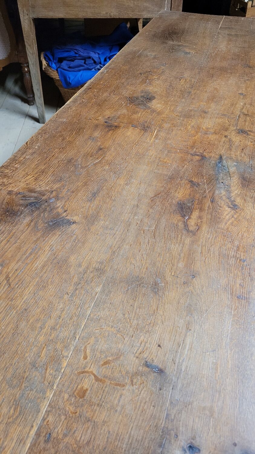 Table de bistrot restaurant en chêne massif ancienne, 1900s -1m53