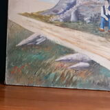 Tableau peinture ancienne homme bord de mer