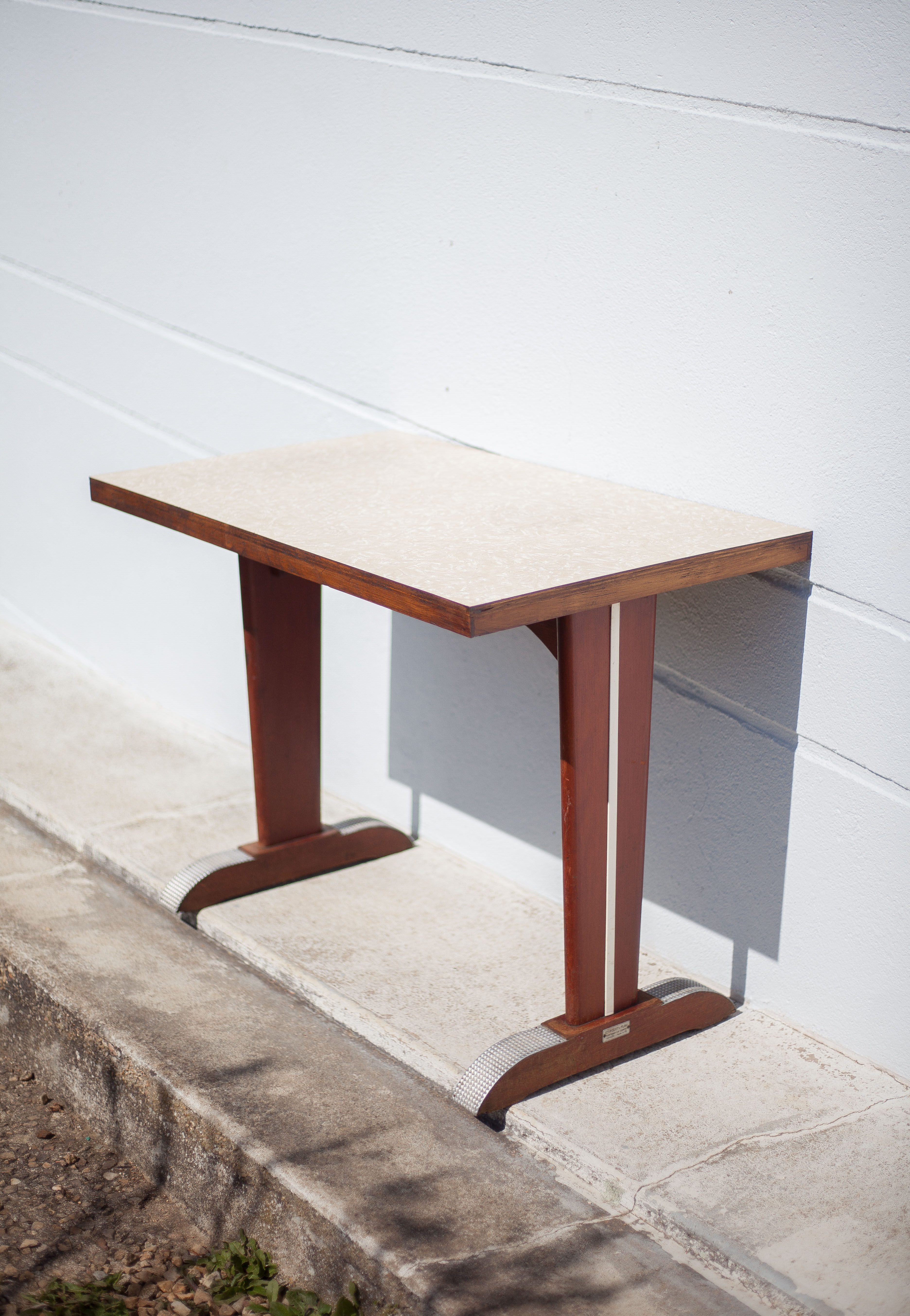 30s bistro table in wood and aluminum