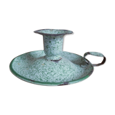 Bougeoir en tôle émaillé vert chiné
