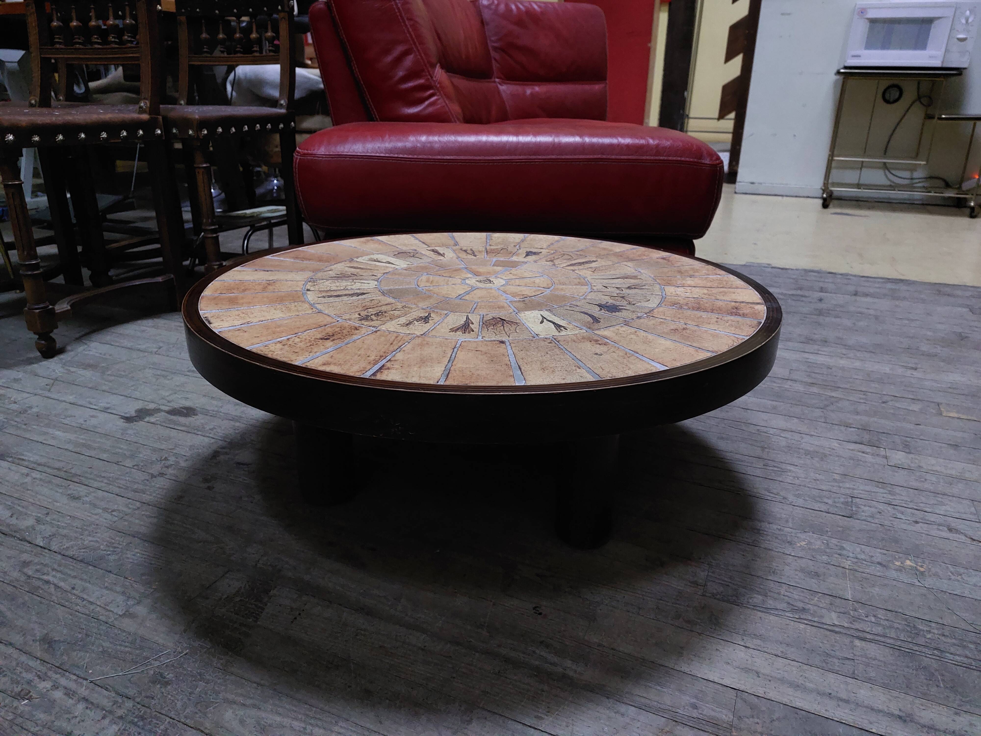 Round coffee table "Herbariums" by Roger Capron - 1960s/1970s - Vallauris