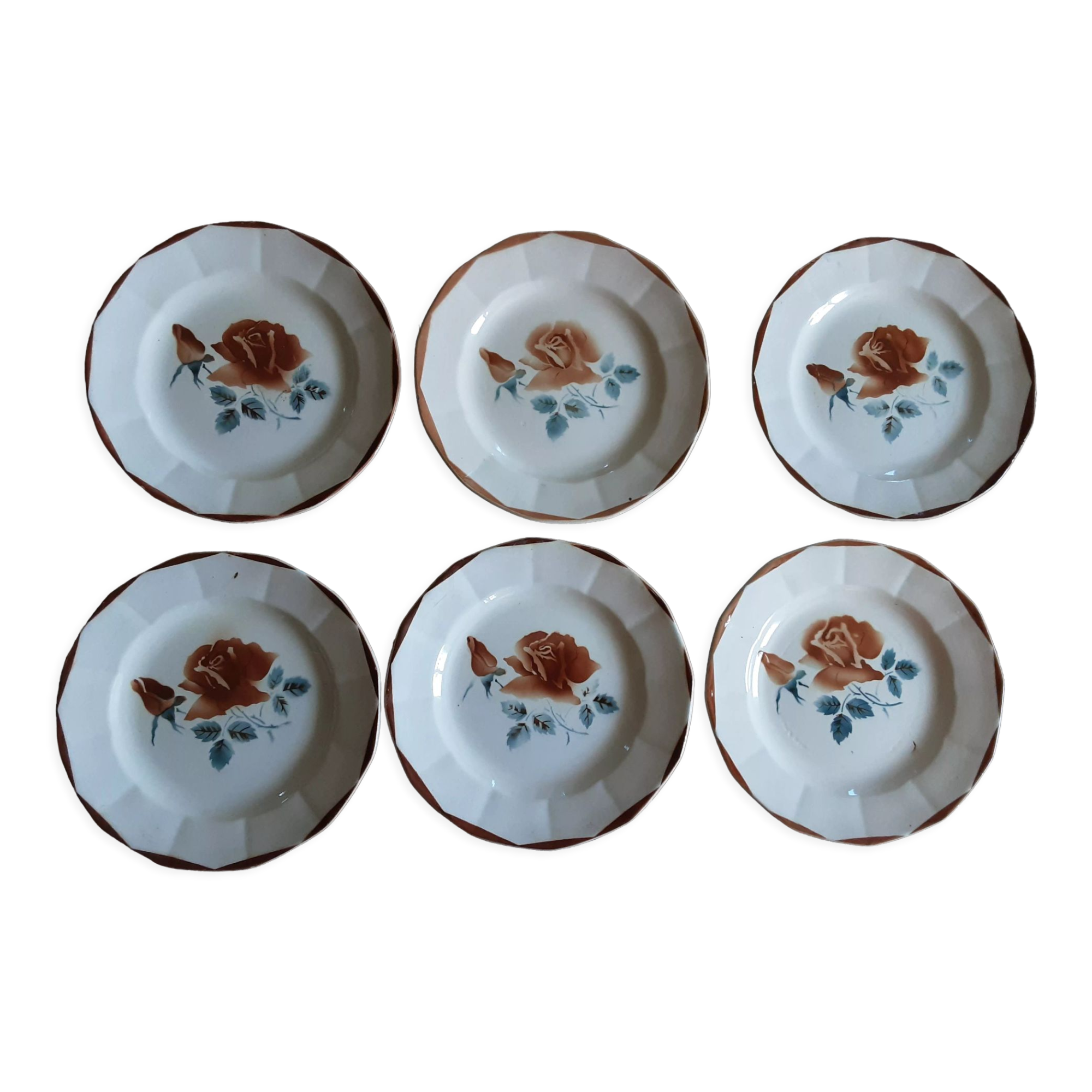 Set of 6 old dessert plates Digoin sarreguemines