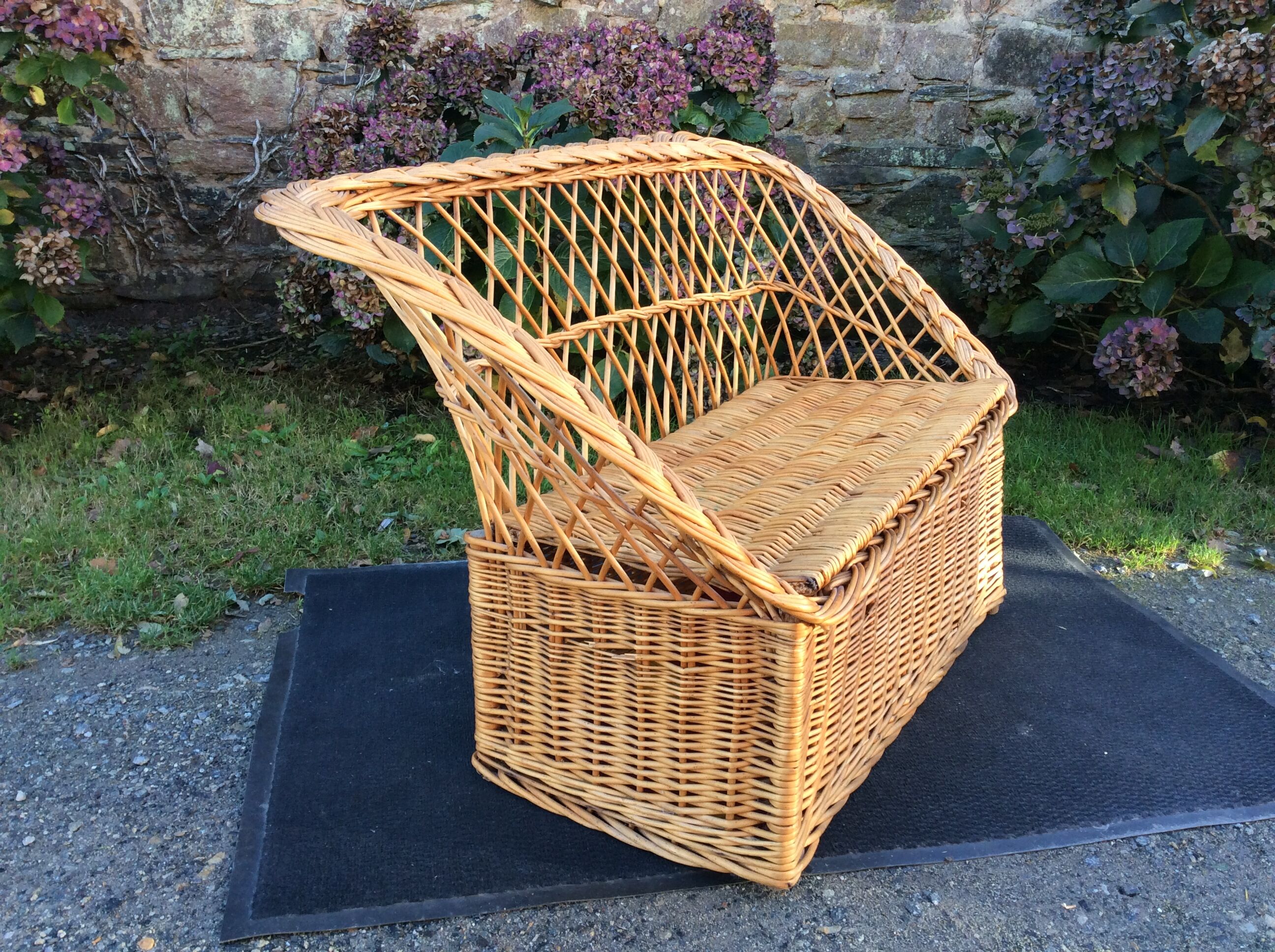 Vintage trunk bench braided rattan