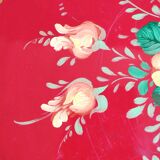 Old Red Plate Signed - Hand-Painted Floral Decoration