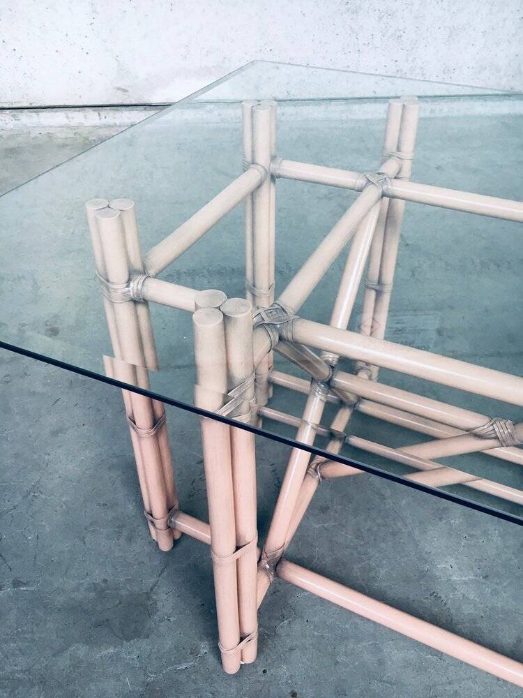 Organic Monumental Faux Bamboo Glass Top Dining Table in the style of McGuire, 1980s