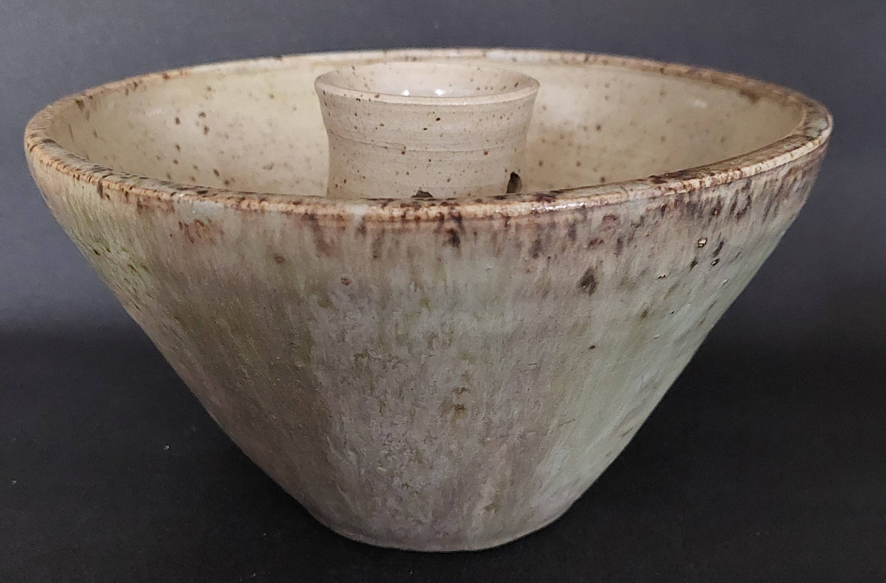 20th century ceramic tea light holder, La Borne stoneware, signed Jean Pierre Viot, dated 196