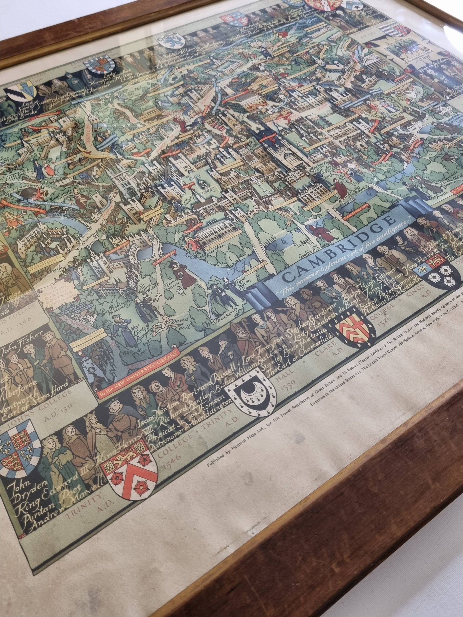 Historical Panorama of the University of Cambridge, Printed in Great Britain, 76 x 61 cm