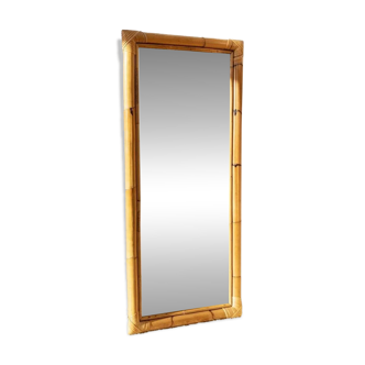 XL Bamboo Wood Wall Mirror in Natural Honey Tone, Made in Italy, 1940s Vintage Mid-Century