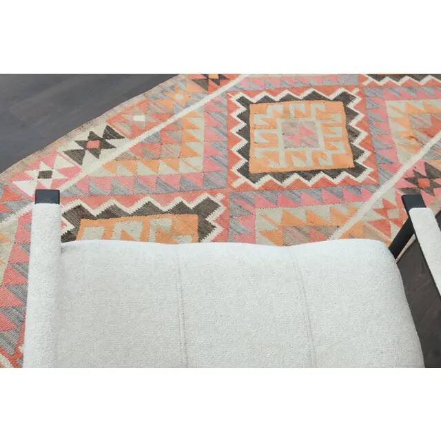 1970s Turkish Oushak Handmade Wool Cotton Pink Runner Rug 98x327