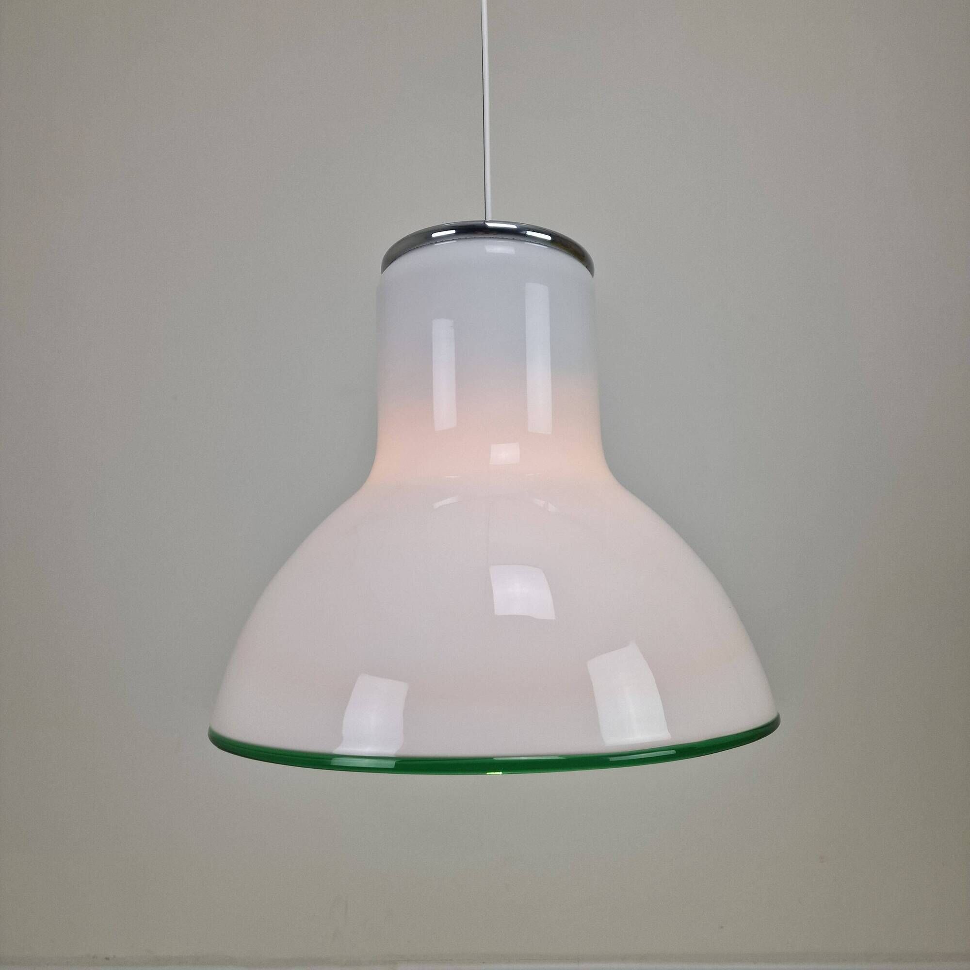 Large Italian Murano Cased Glass Pendant Light with Green Trim, 1970's