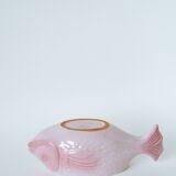 Pink slip gravy boat, “Fish” model, Pornic “Mélusine” earthenware, 1970