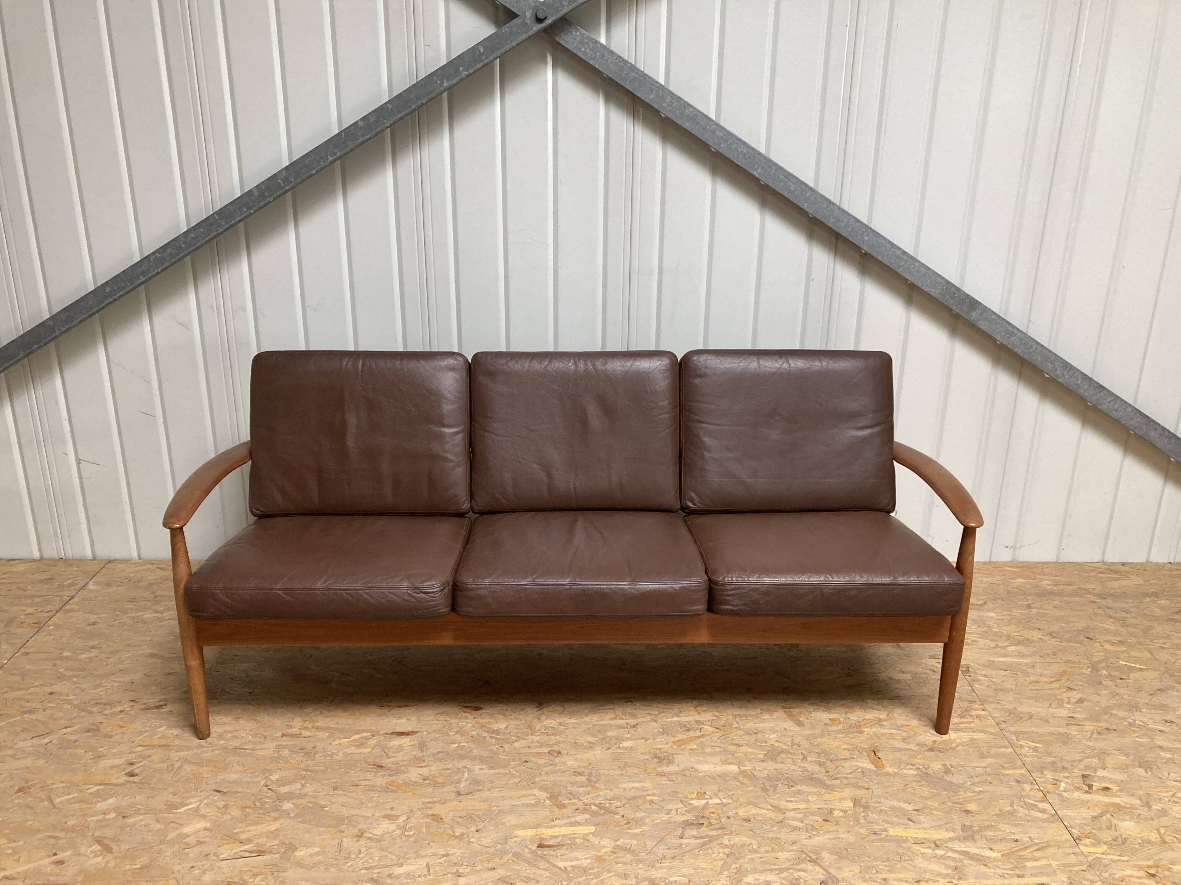 Grete Jalk for France & Son Teak Leather Sofa