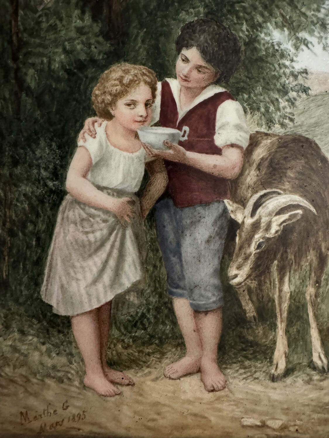 Pastoral scene painting on porcelain, 19th century