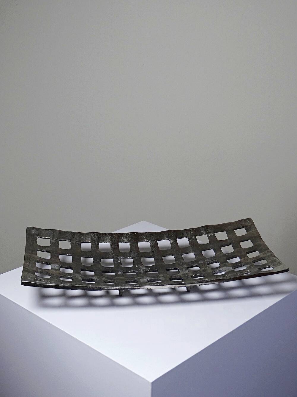 Vintage PTMD Home Collection perforated metal basket, brutalist style.