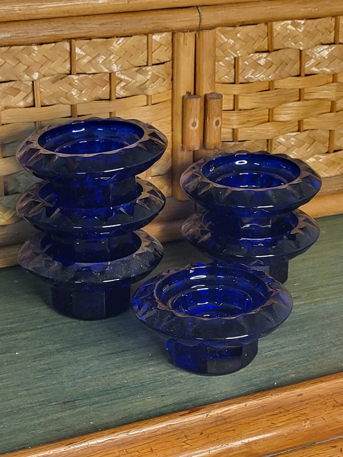 Navy blue candle holders
