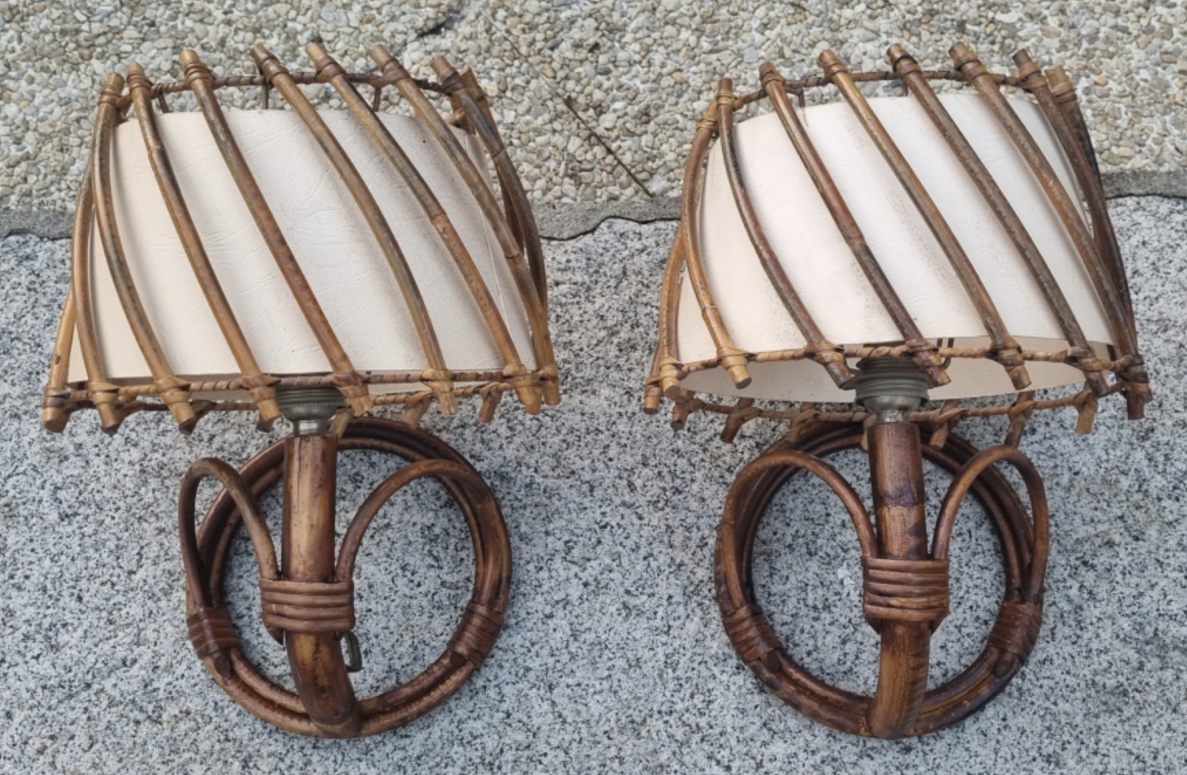 Pair of rattan bamboo sconces,  vintage, 60s