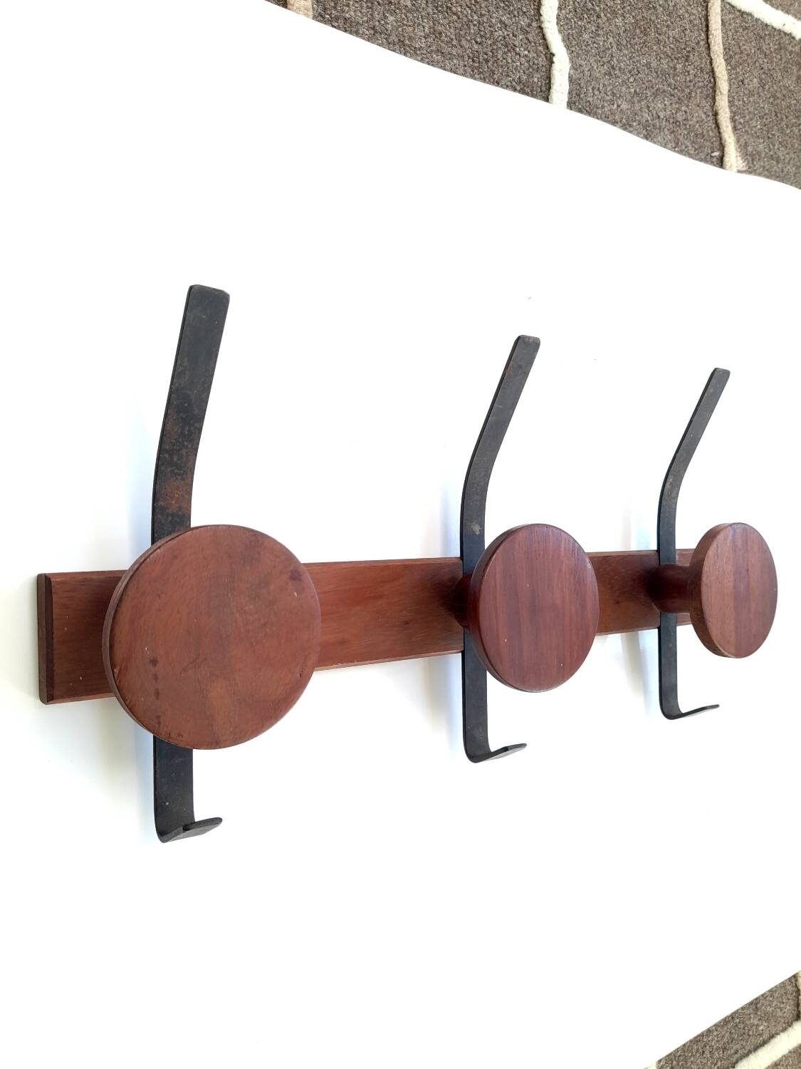 Teak and metal coat rack from the 60s