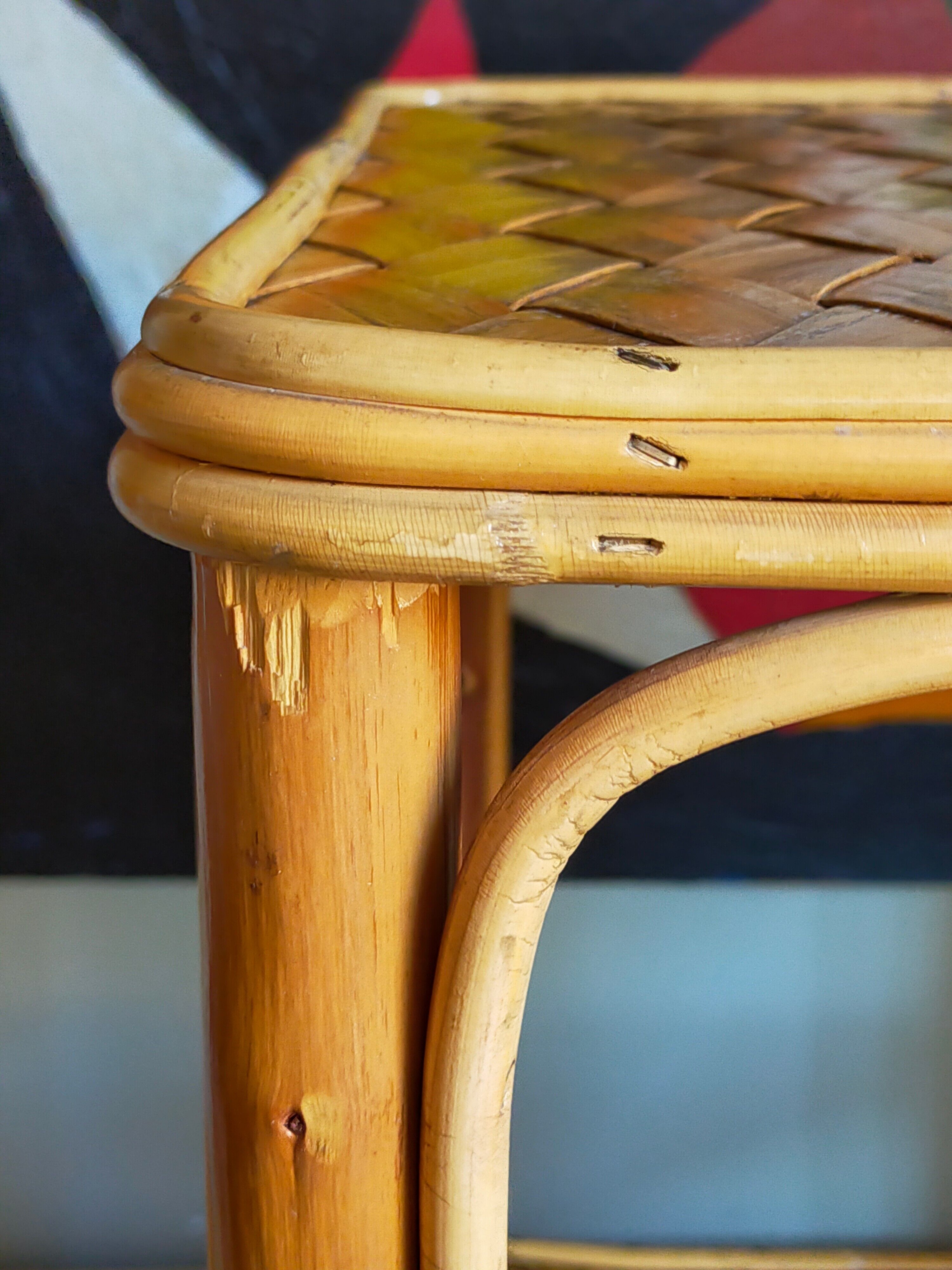 Side service table in wood and rattan 50s