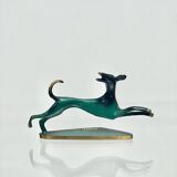 Hakuli - Sculpture en laiton patiné vert et noir — Chien de course Art déco