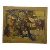 Painting on canvas abstract art signed boussy 1977