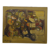 Painting on canvas abstract art signed boussy 1977