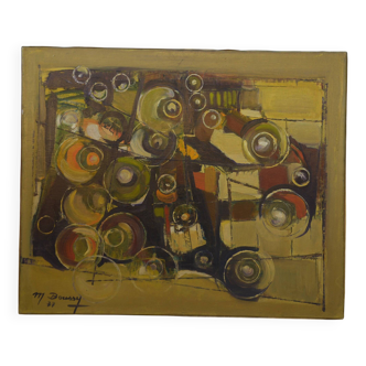 Painting on canvas abstract art signed boussy 1977
