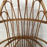 Wicker armchair rattan bamboo 60s large backrest