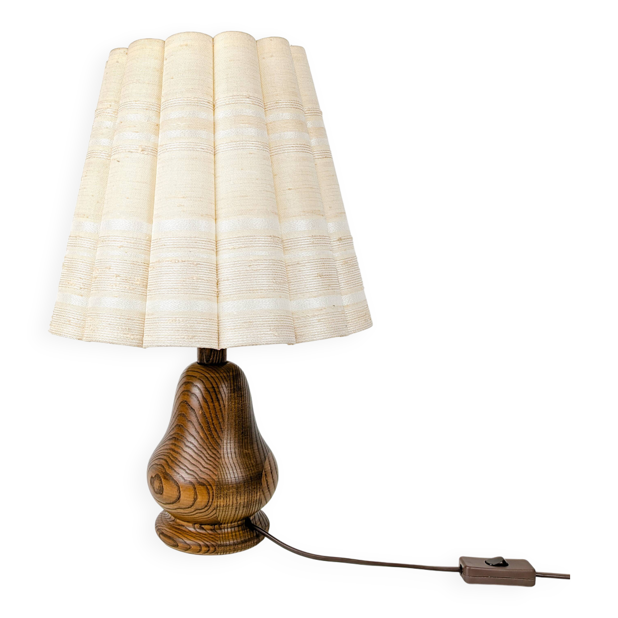 Lampe de chevet Mid Century Pied en bois massif Veinure Abat-jour courbe rose blanc brun foncé Struc