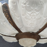 Art Deco chandelier 6 plates pressed glass bronze