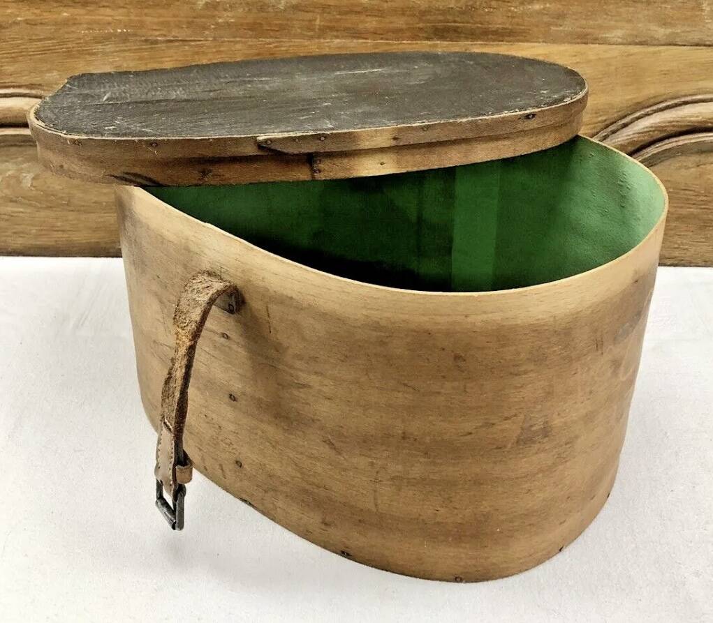Old bent wood fur hat box